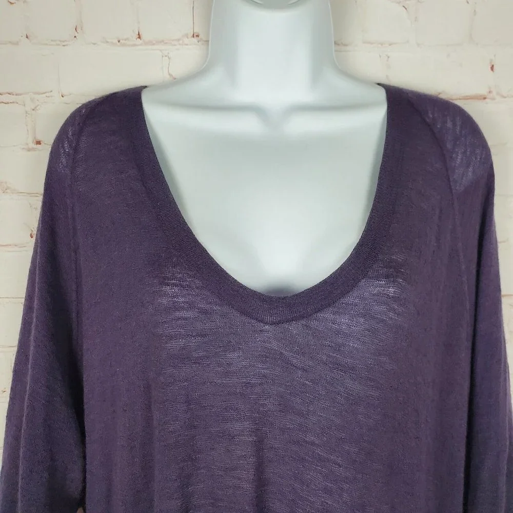 Eileen Fisher Top Sweater XS Oversized Wool Modal Camel Knit V-neck Hi Lo Hem